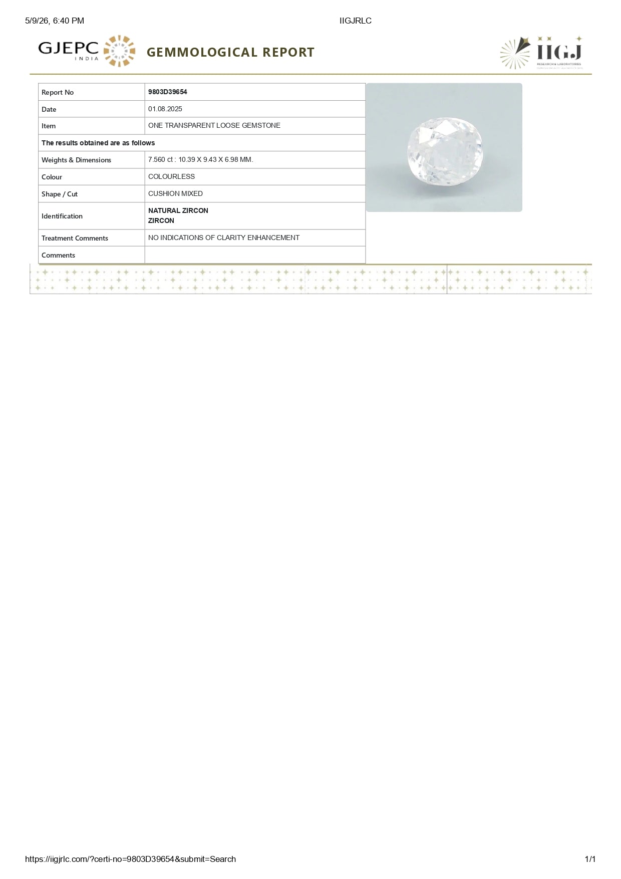 Natural Zircon 4.14 Carats