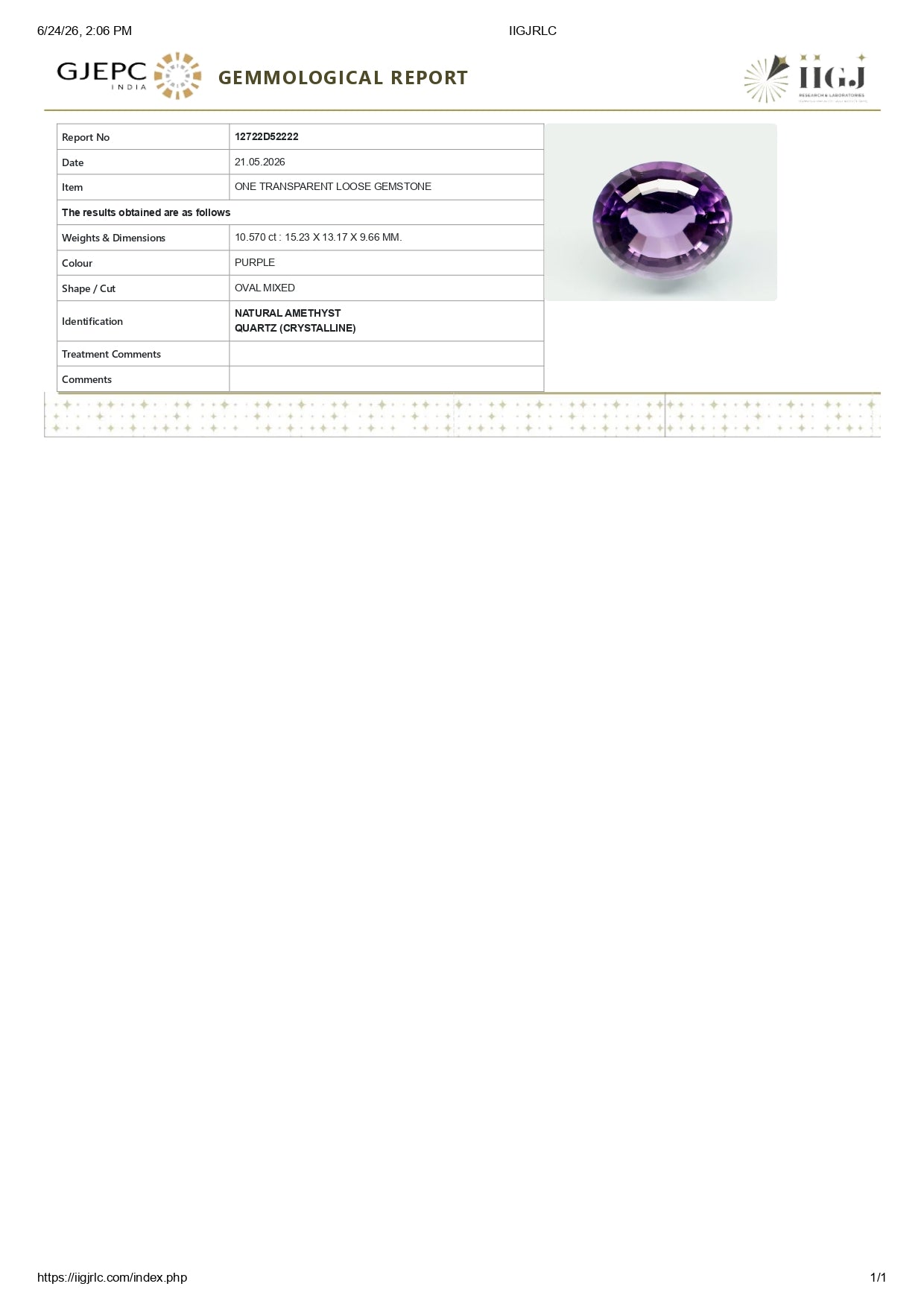 NATURAL AMETHYST 10.57 CARATS
