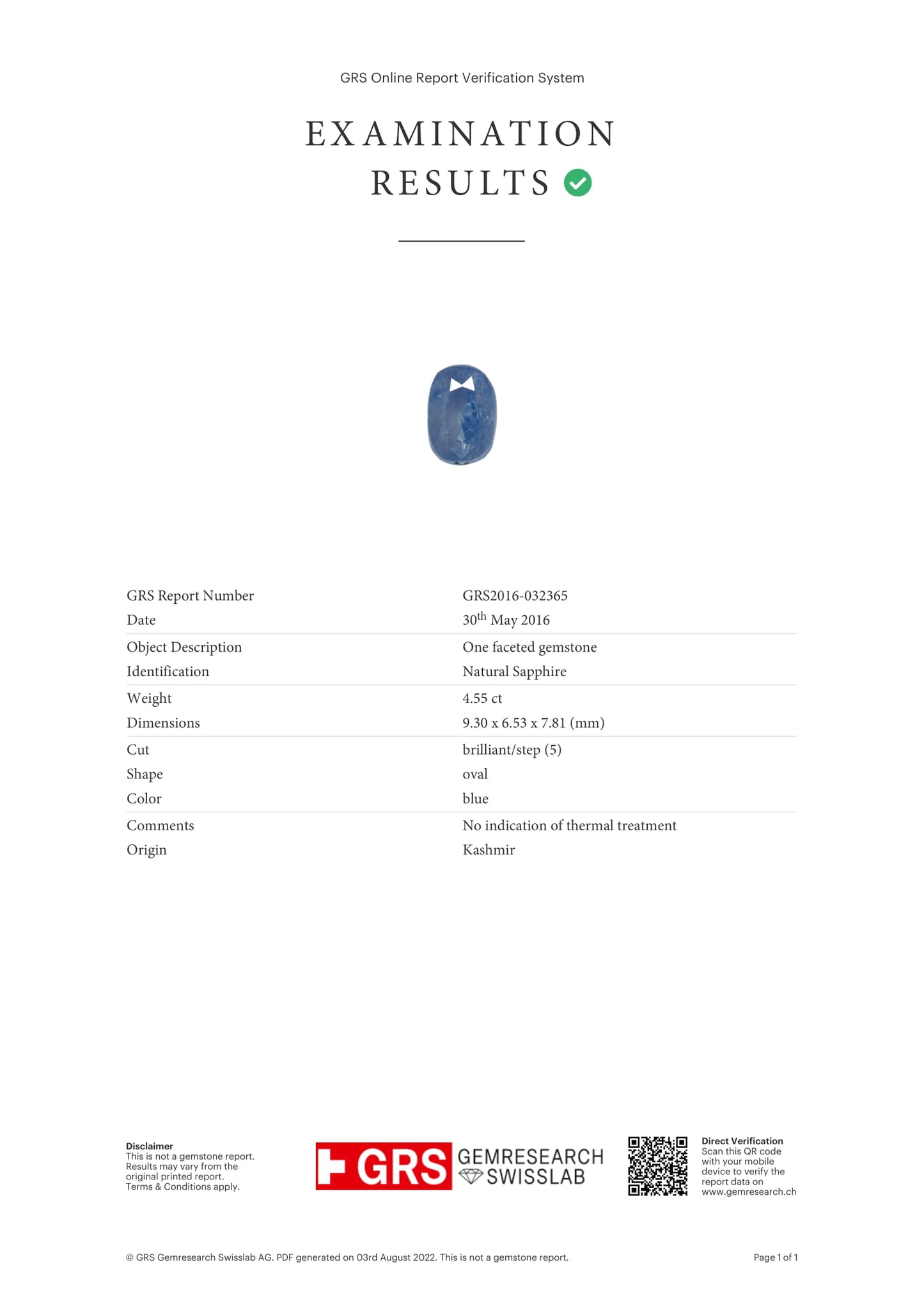 Kashmir Blue Sapphire (Neelam) 4.55 Carats