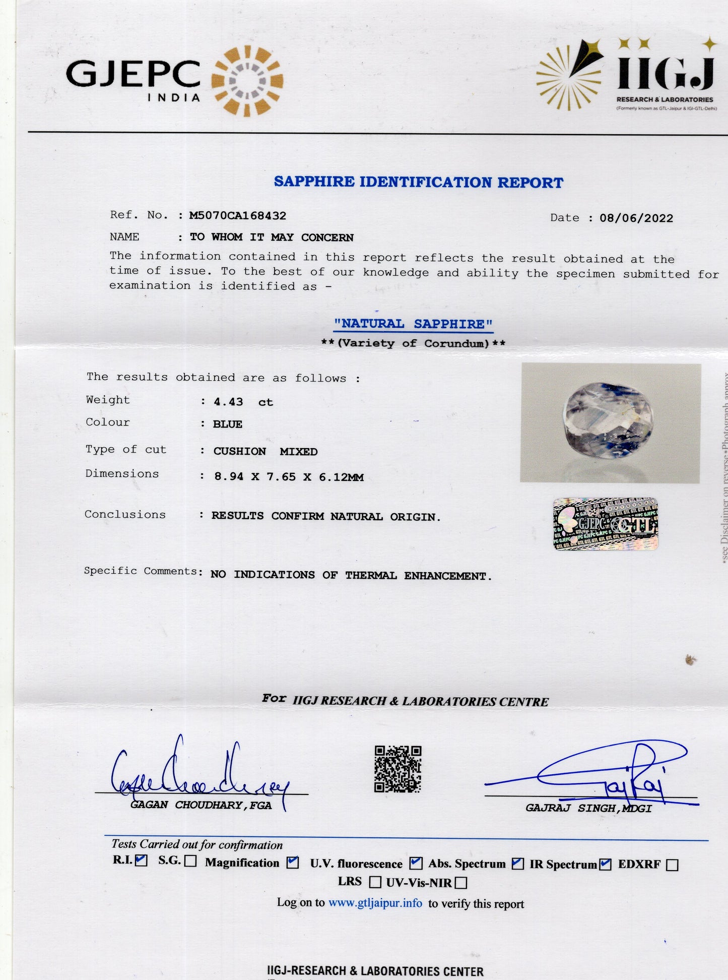 Natural Pitambari 4.43 Carats