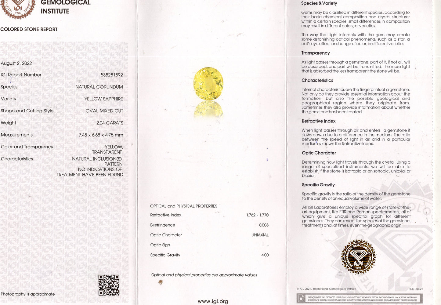 NATURAL YELLOW SAPPHIRE (PUKHRAJ) 2.04 CARATS