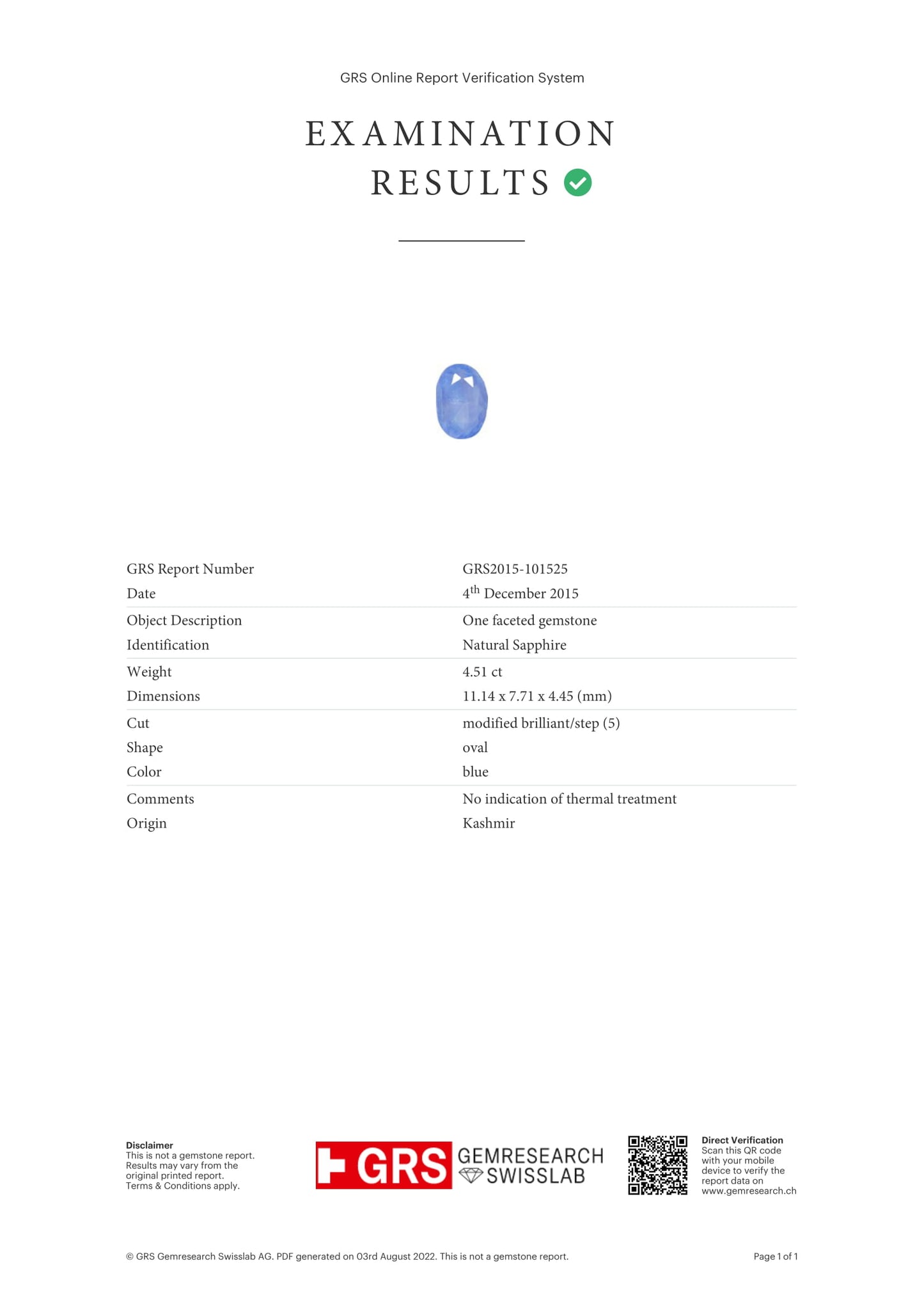 Kashmir Blue Sapphire (Neelam) 4.51 Carats