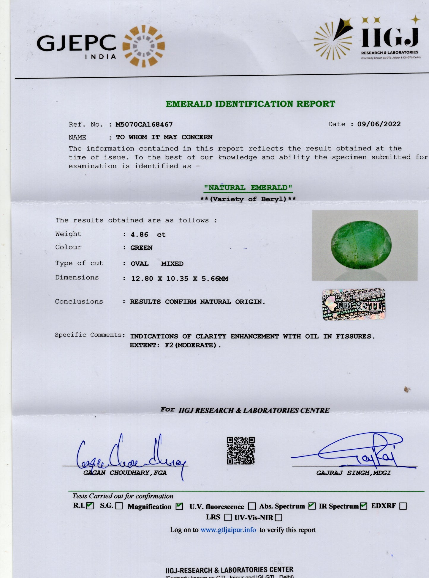 Natural Zambian Emerald (Panna) 4.86 Carats