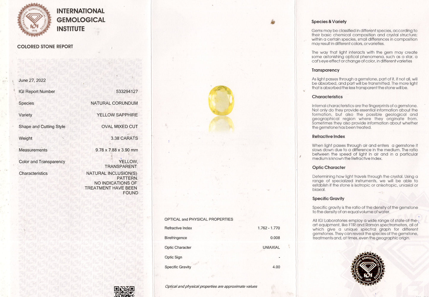 Natural Yellow Sapphire (Pukhraj) 3.38 Carats