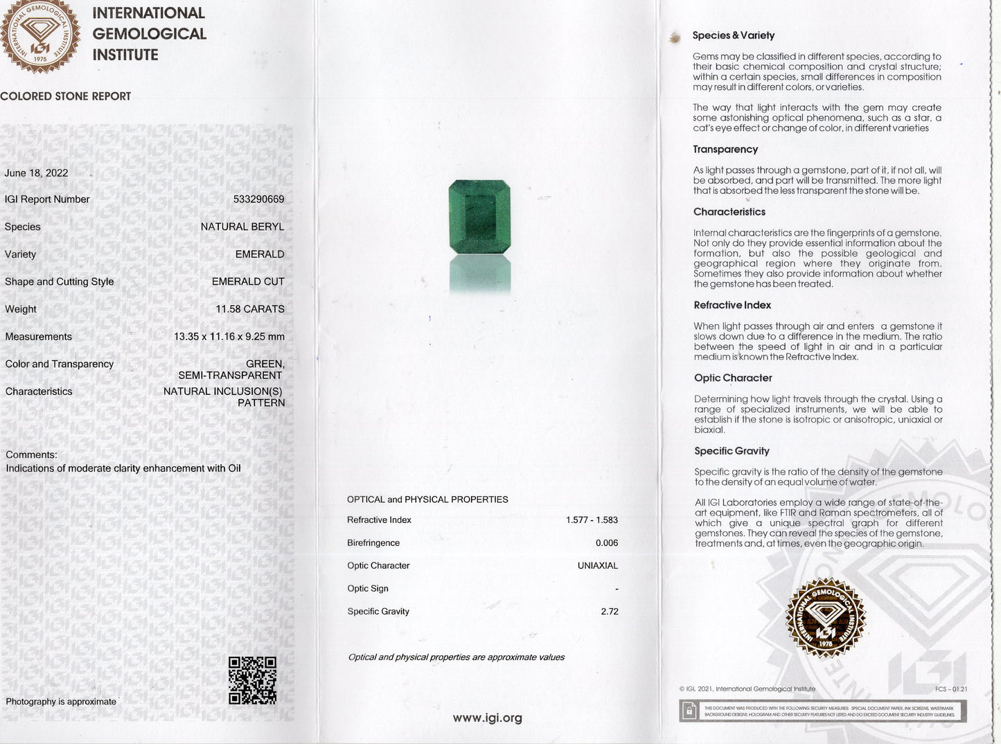 Natural Zambian Emerald (Panna) 11.58 Carats
