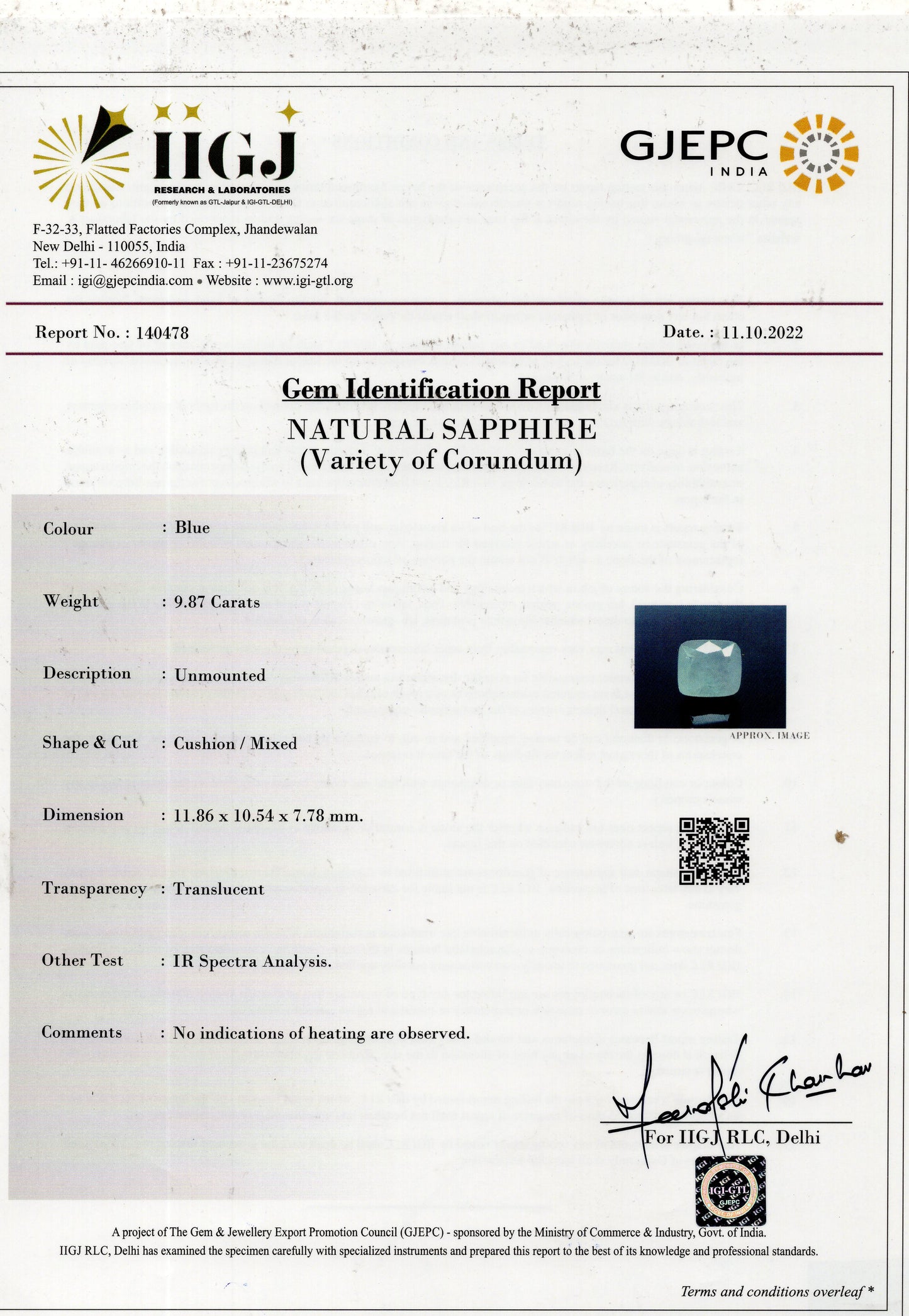 Natural Blue Sapphire (Neelam) 9.87 Carats