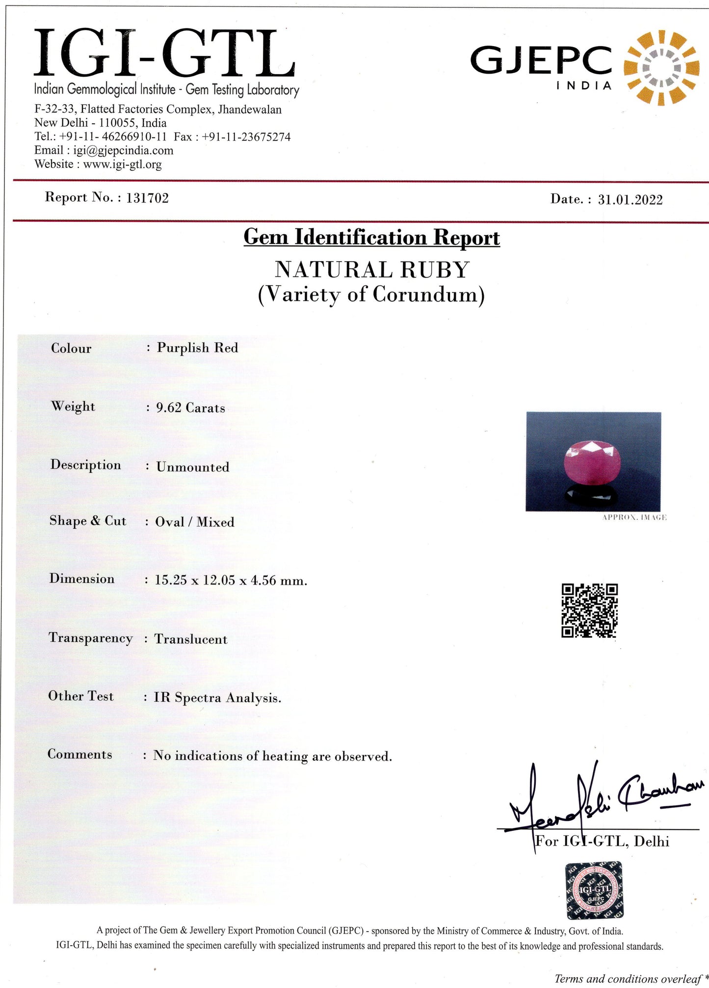 Natural Ruby (Manik) 9.62 Carats