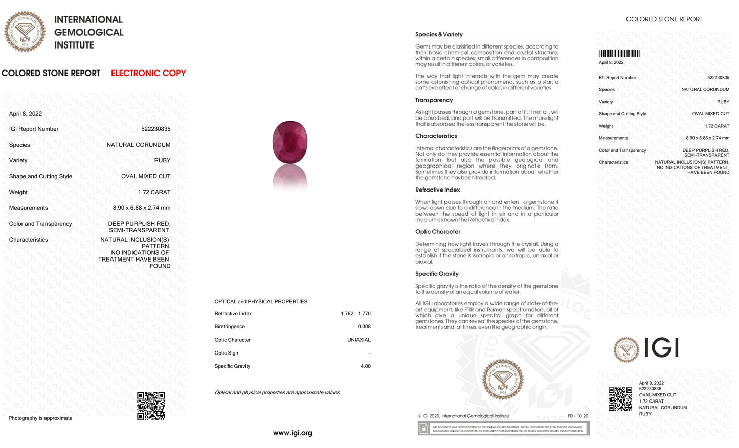 Natural Mozambique Ruby (Manik) 1.72 Carats
