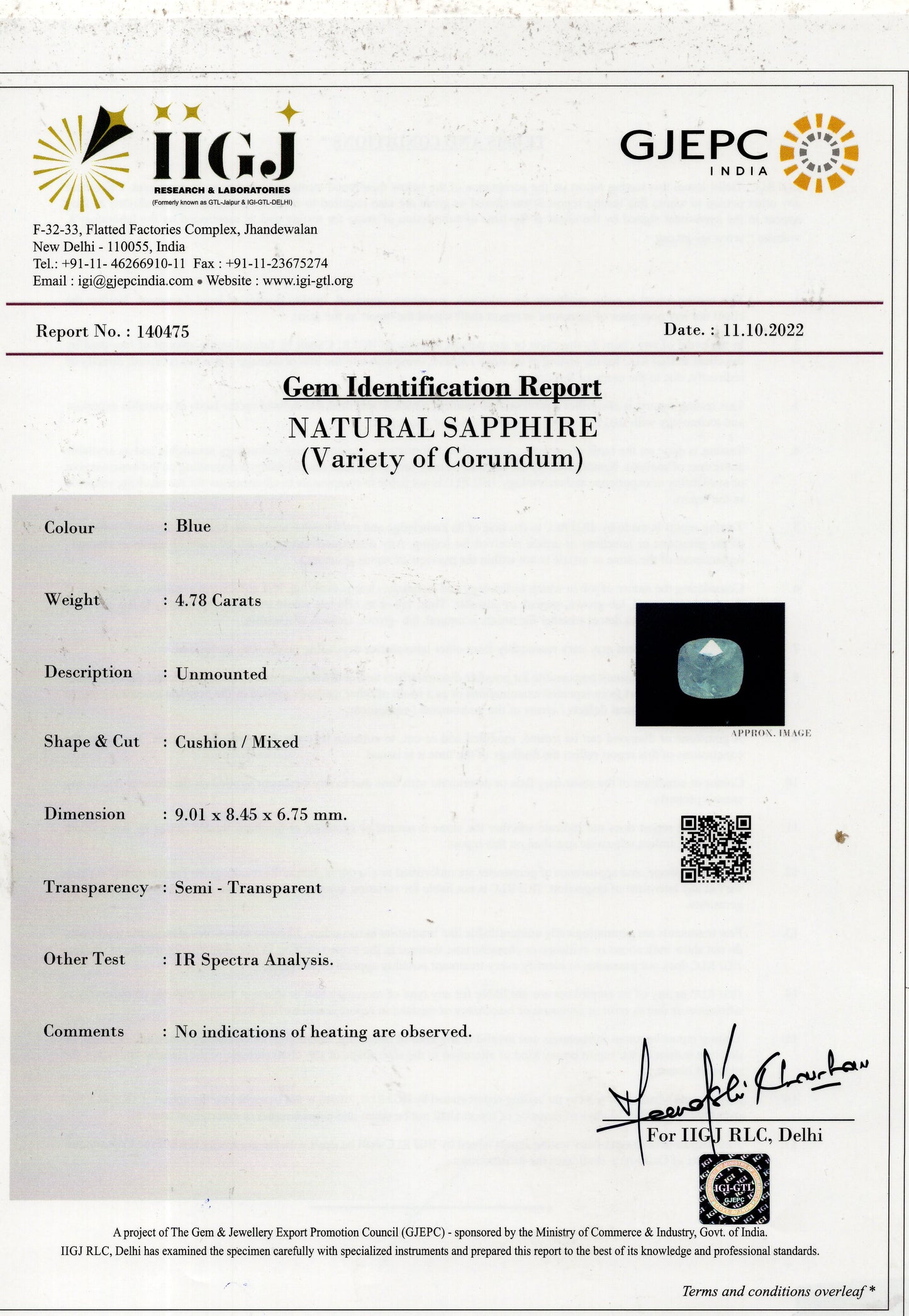 Natural Blue Sapphire (Neelam) 4.78 Carats