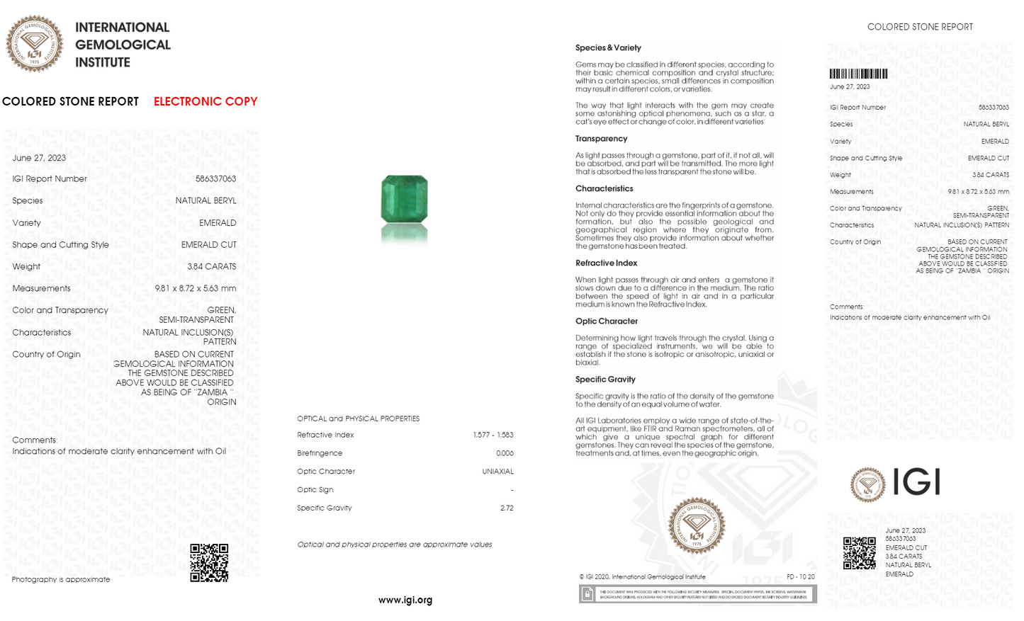 Natural Zambian Emerald (Panna) 3.84 Carats