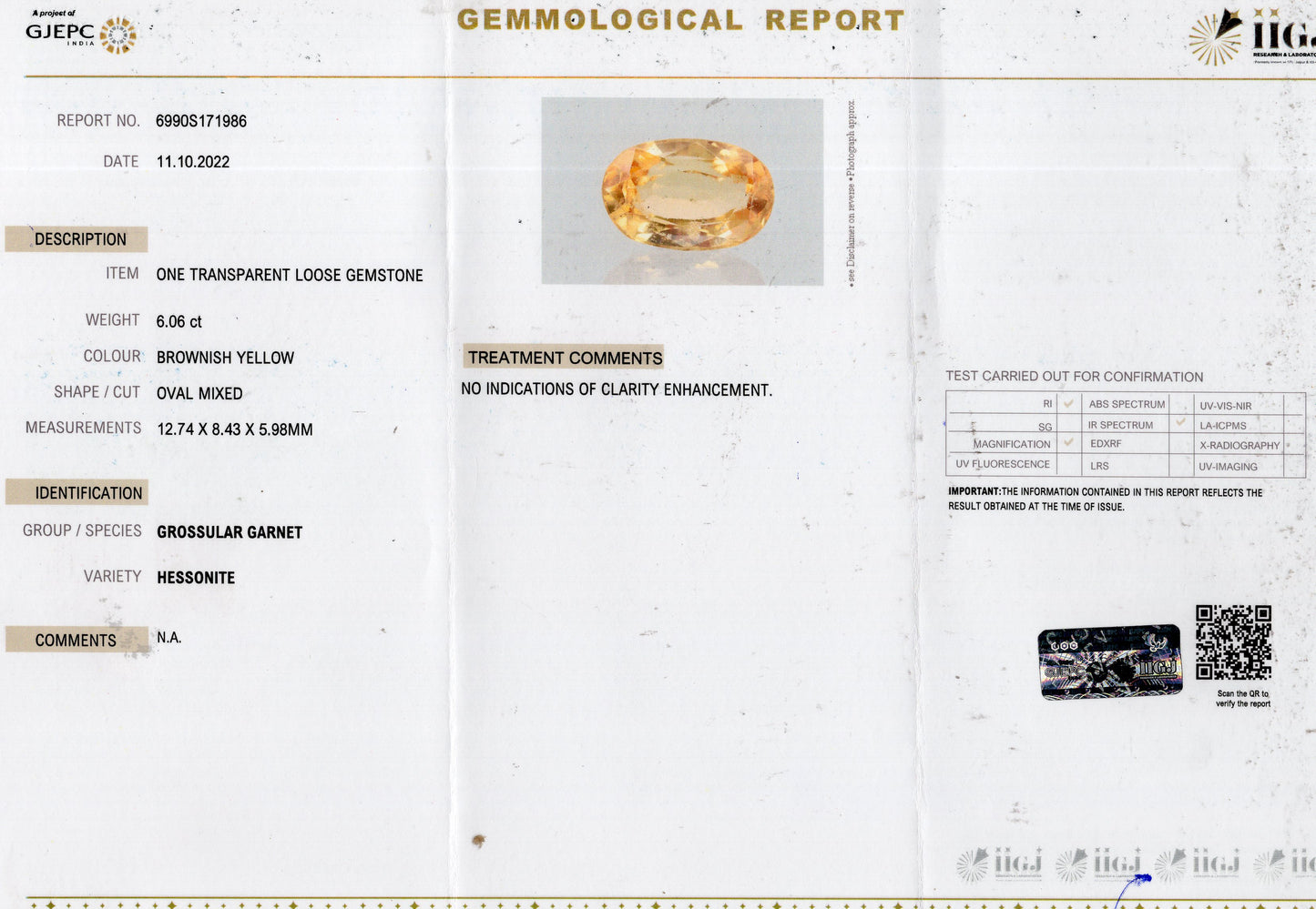 Natural Hessonite (Gomed) 6.06  Carats