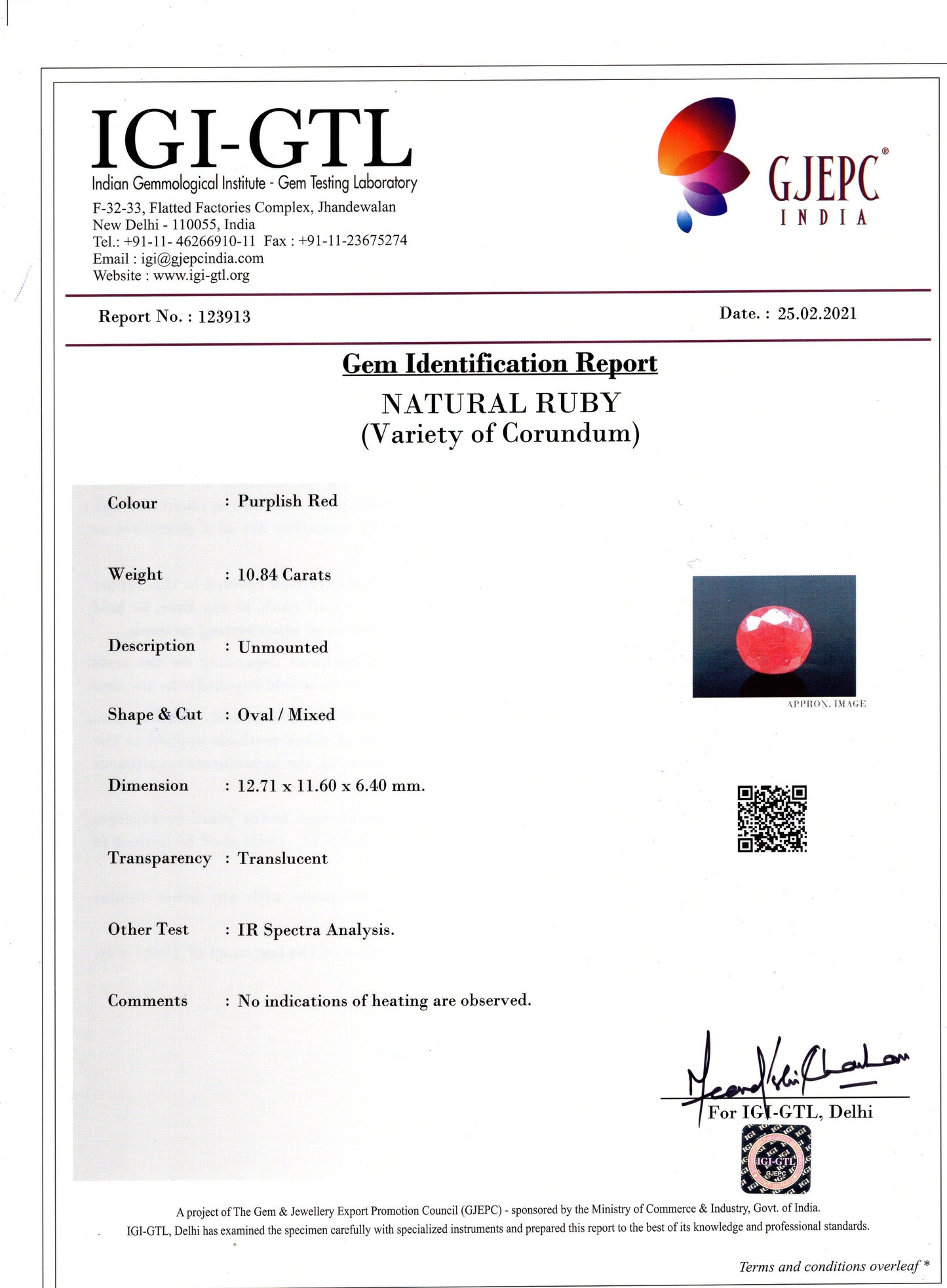 Burmese Ruby (Manik) 10.84 Carats