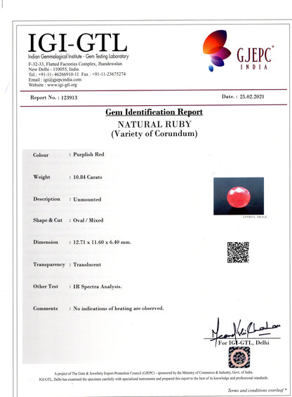 Burmese Ruby (Manik) 10.84 Carats
