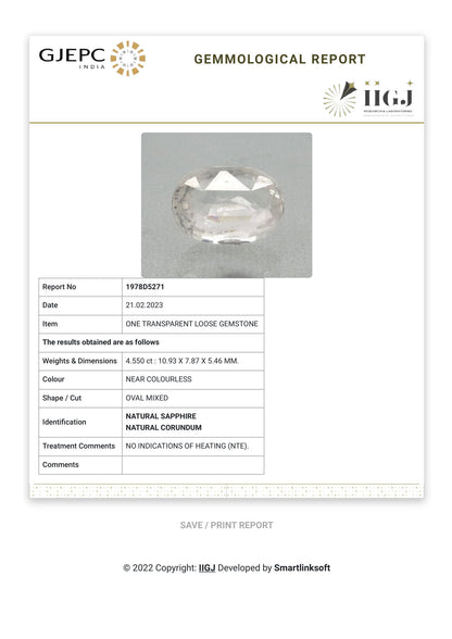 NATURAL WHITE SAPPHIRE  4.55 CARATS