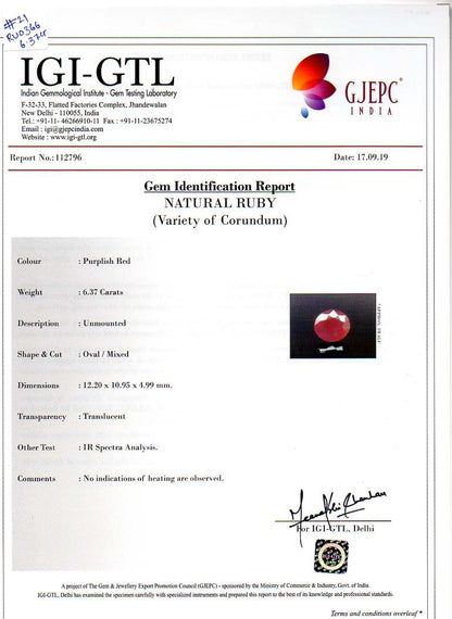 Natural Ruby (Manik) 6.37 Carats