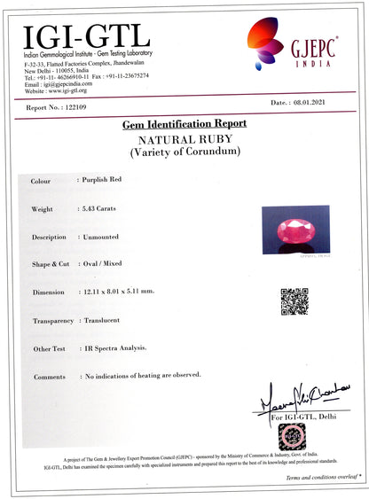 Natural Ruby (Manik) 5.43 Carats