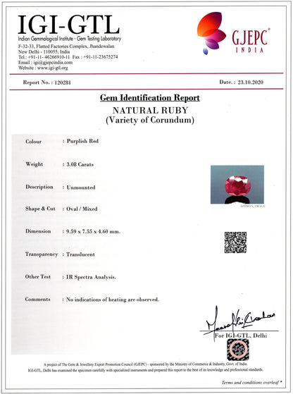 Natural Ruby (Manik) 3.08 Carats