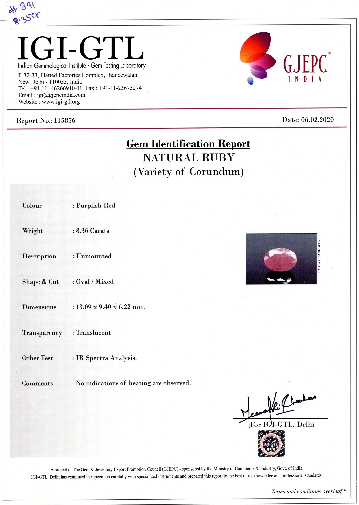 Natural Ruby (Manik) 8.36 Carats