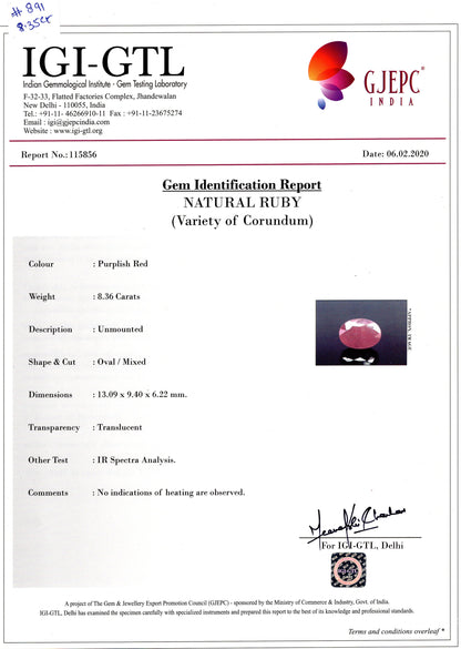 Natural Ruby (Manik) 8.36 Carats