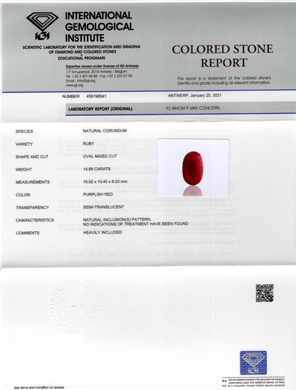 Burmese Ruby (Manik) 14.89 Carats