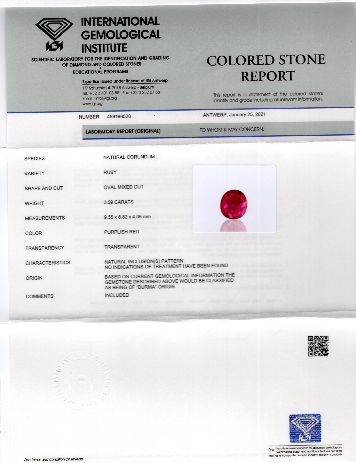 Burmese Ruby (Manik) 3.59 Carats