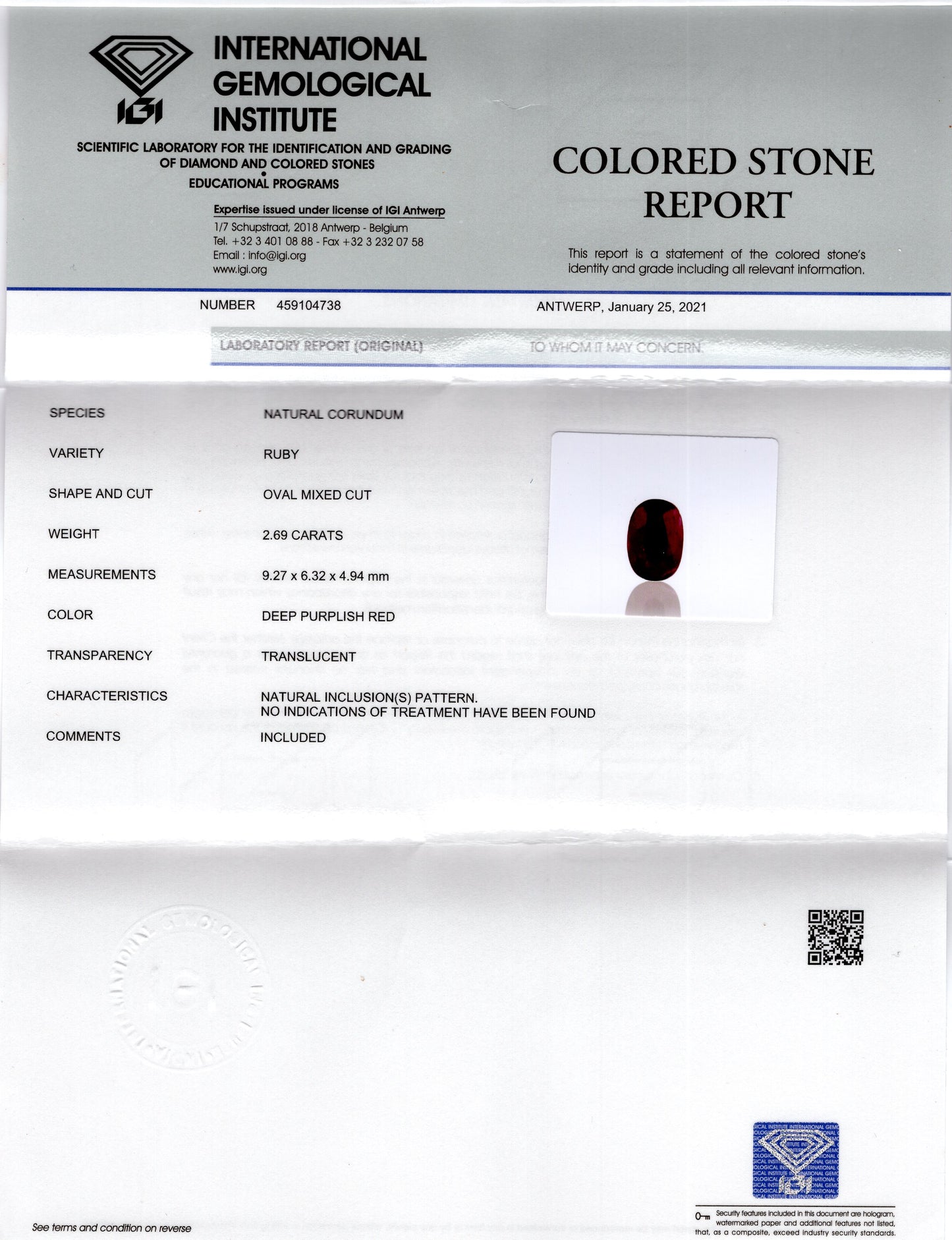 Natural Mozambique Ruby (Manik) 2.69 Carats