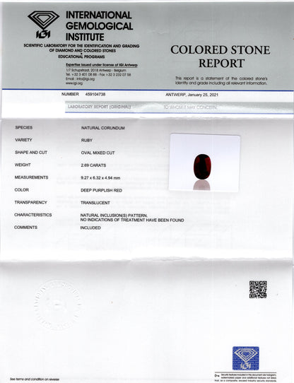 Natural Mozambique Ruby (Manik) 2.69 Carats