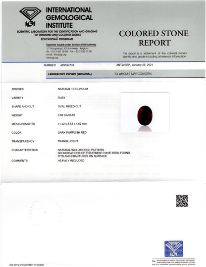 Natural Mozambique Ruby (Manik) 3.88 Carats