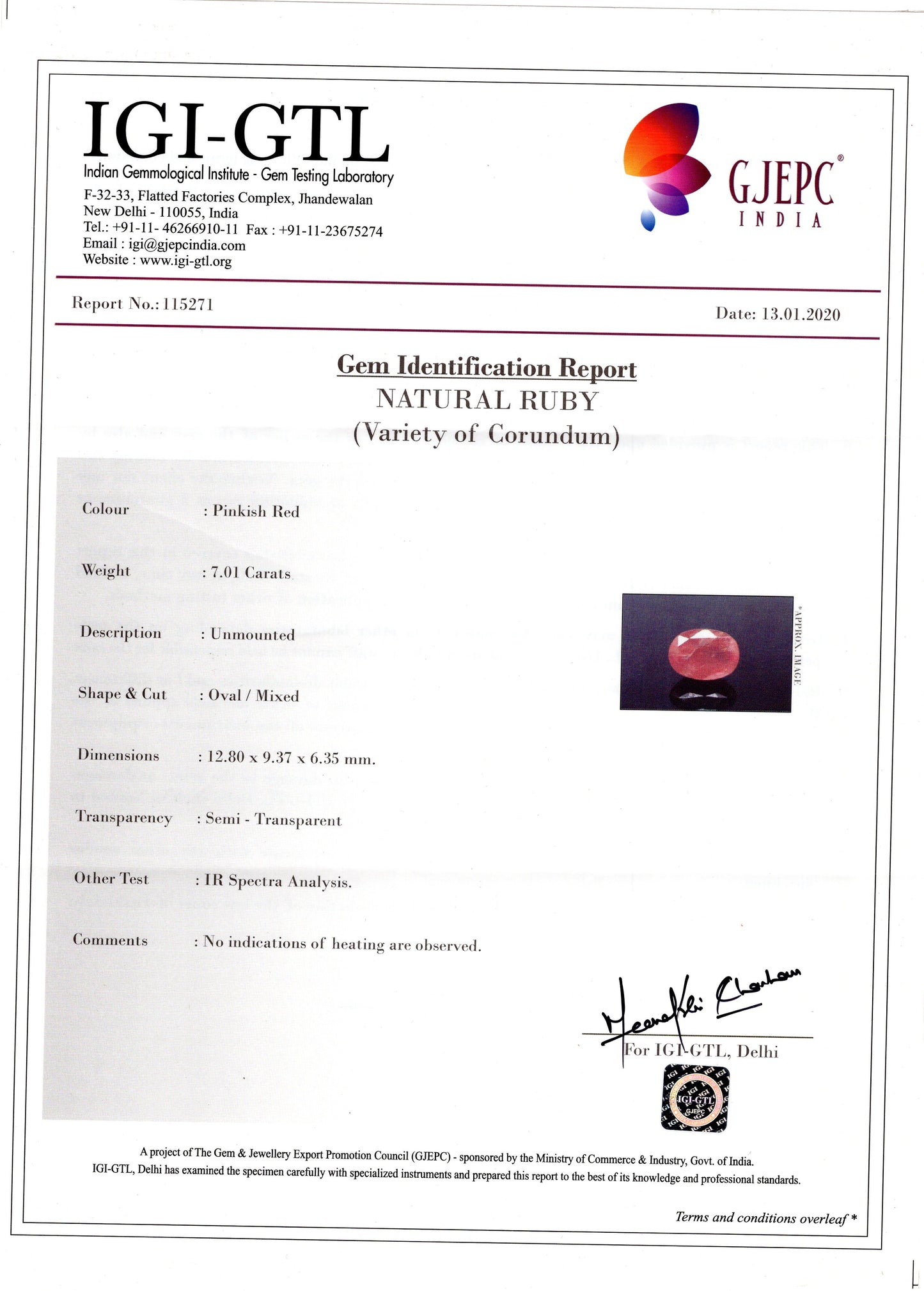 Burmese Ruby (Manik) 7.01 Carats