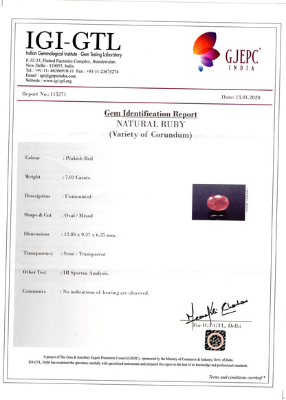 Burmese Ruby (Manik) 7.01 Carats