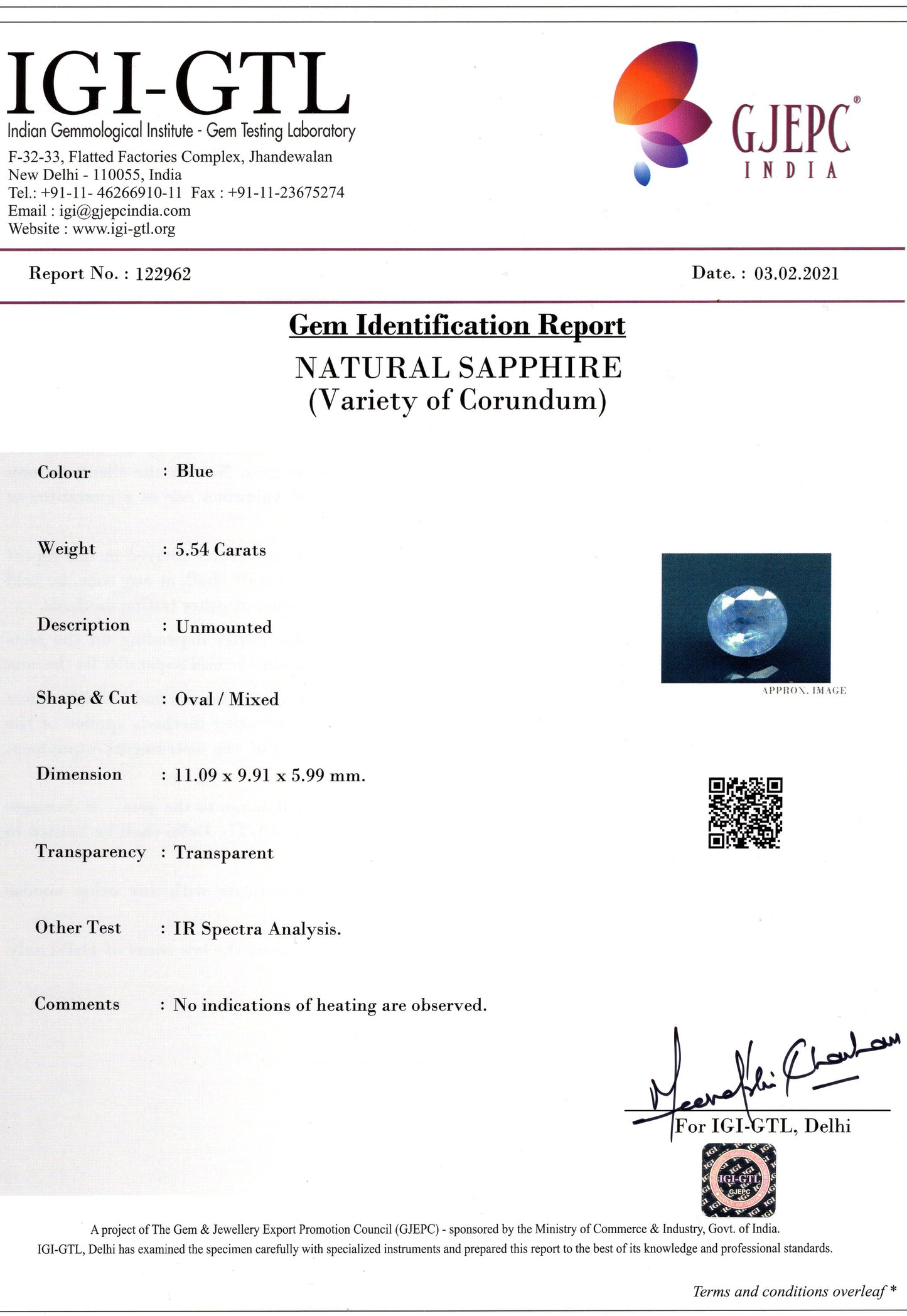 Natural Blue Sapphire (Neelam) 5.54 Carats