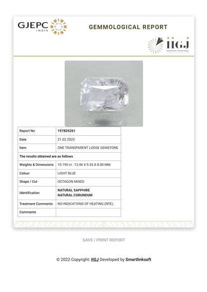 NATURAL WHITE SAPPHIRE  10.19 CARATS