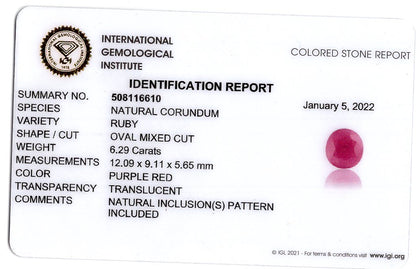Natural African Ruby (Manik) 6.29 Carats