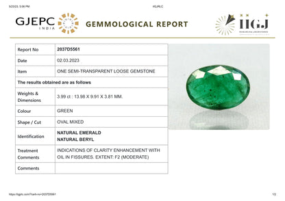 Natural Zambian Emerald (Panna) 3.99 Carats