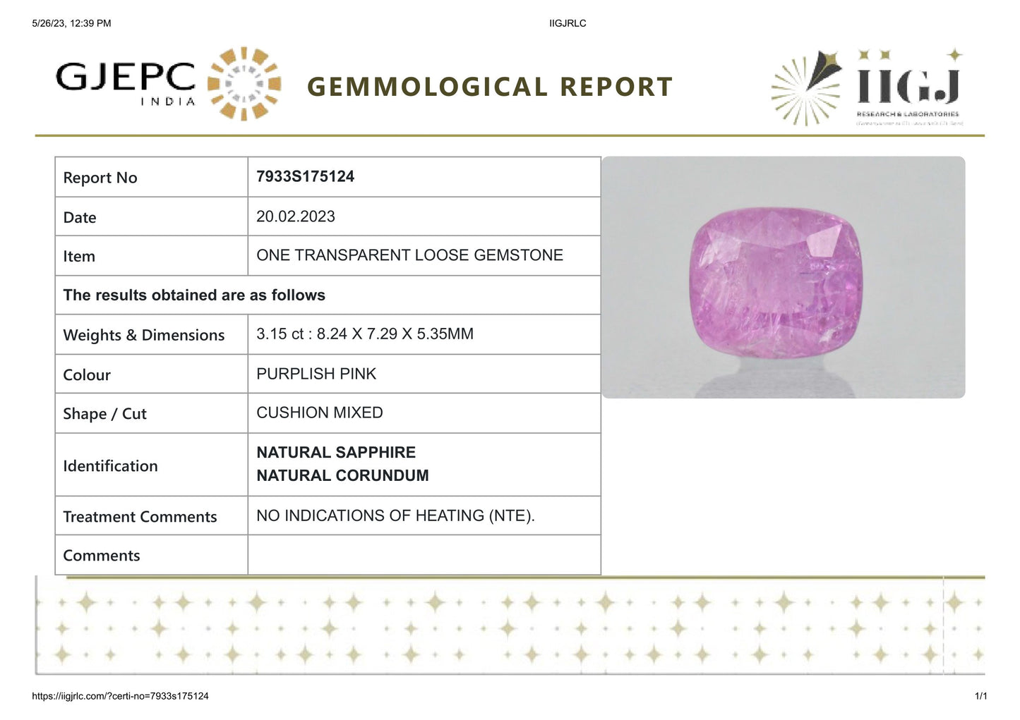 Natural Pink Sapphire 3.15 Carats