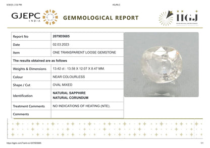 Natural White Sapphire 13.42 Carats