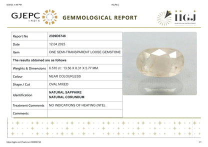Natural White Sapphire 6.57 Carats