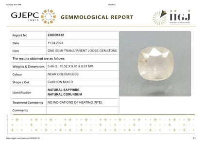 Natural White Sapphire 5.49 Carats