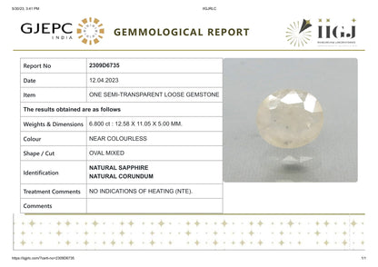 NATURAL WHITE SAPPHIRE 6.80 CARATS