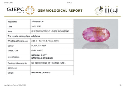 Burmese Ruby (Manik) 2.56 Carats