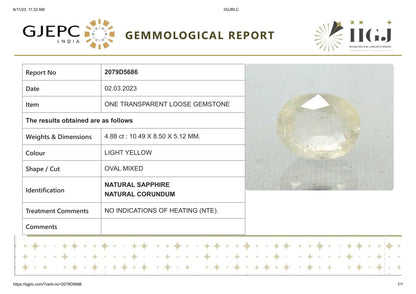 Natural Yellow Sapphire (Pukhraj) 4.88 Carats