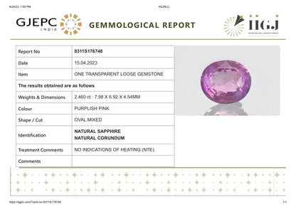 Natural Pink Sapphire 2.46 Carats