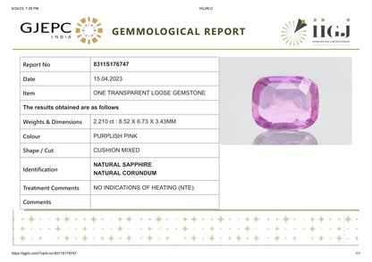 Natural Pink Sapphire 2.21 Carats
