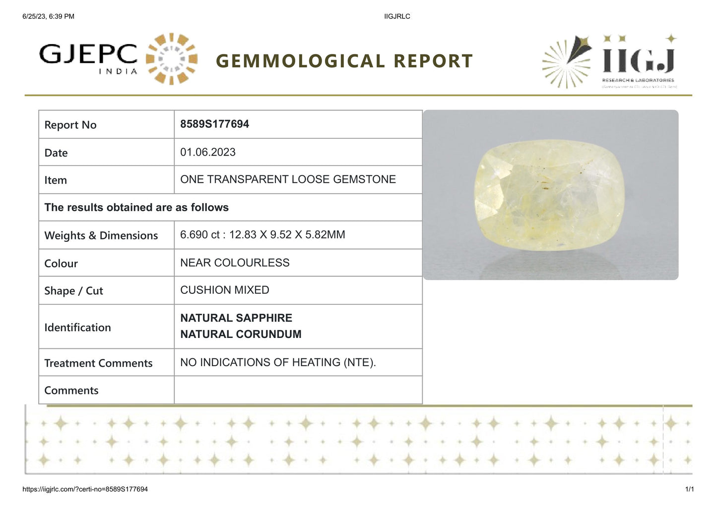 Natural White Sapphire 6.69 Carats
