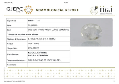 Natural Blue Sapphire (Neelam) 5.13 Carats