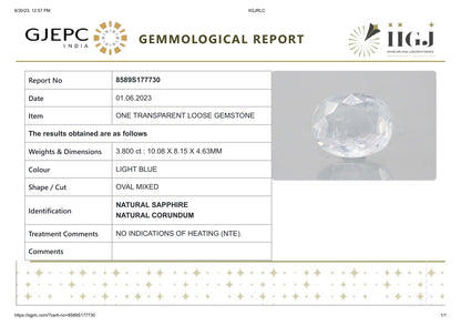 Natural Blue Sapphire (Neelam) 3.80 Carats