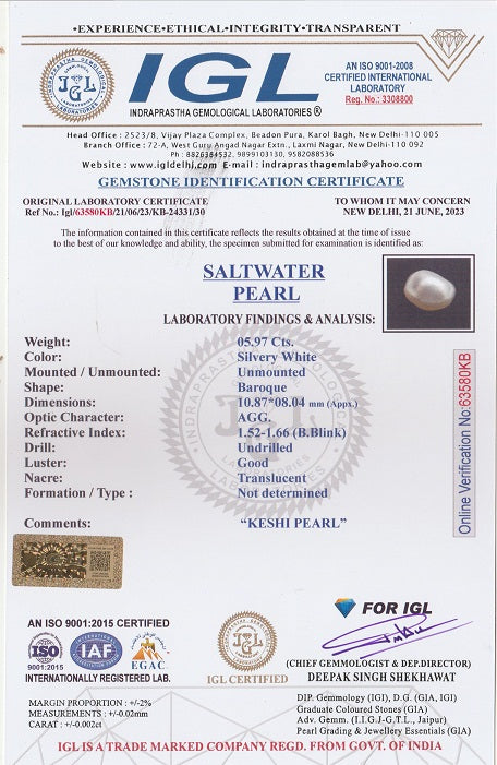Keshi Pearl (Moti) 5.97 Carats
