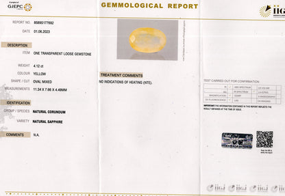 Natural Yellow Sapphire (Pukhraj) 4.12 Carats