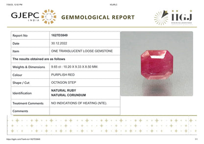 Burmese Ruby (Manik) 9.65 Carats