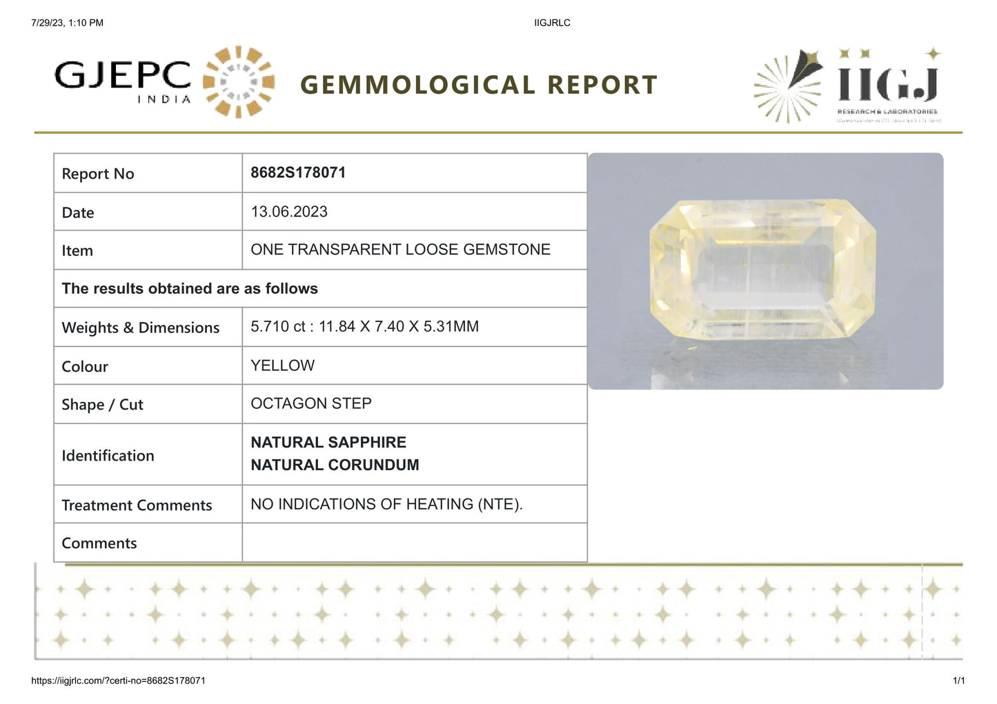 Natural Yellow Sapphire (Pukhraj) 5.71 Carats
